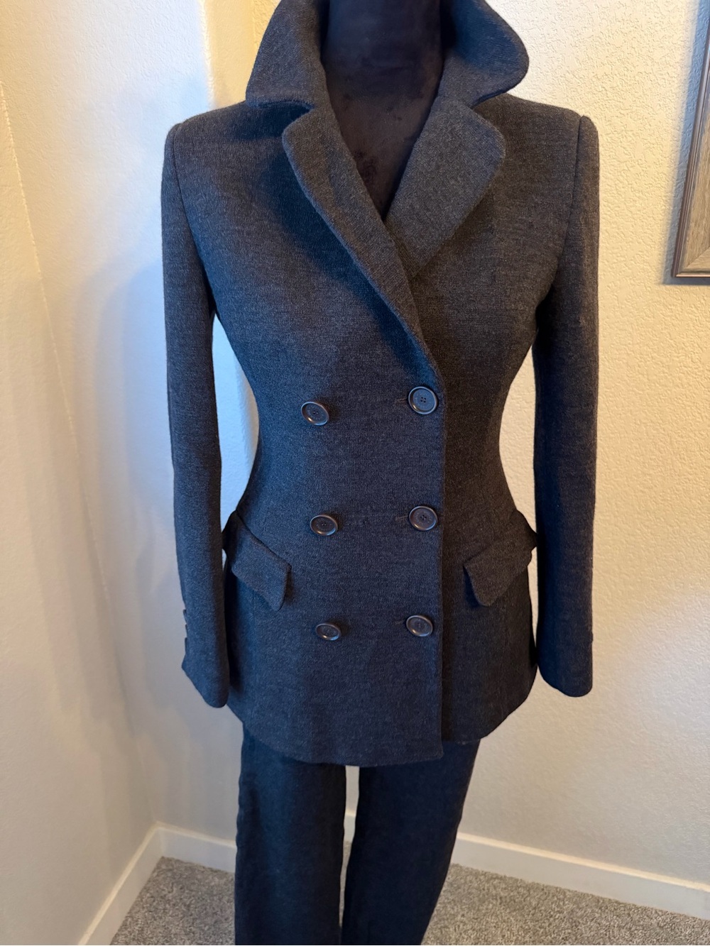Dolce Gabbana Double-Breasted Women's Gray Wool Blend Jacket Pants XS